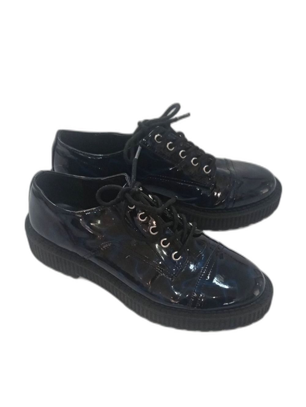 Women's Size 11 Katy Perry Wilma Black Patent Platform Holographic Oxfords Goth